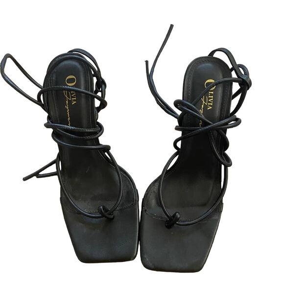 Lot of 2 Olivia Fargiano Heels Square Toe Strappy Lace Up Black and Purple 8 - Picture 3 of 8